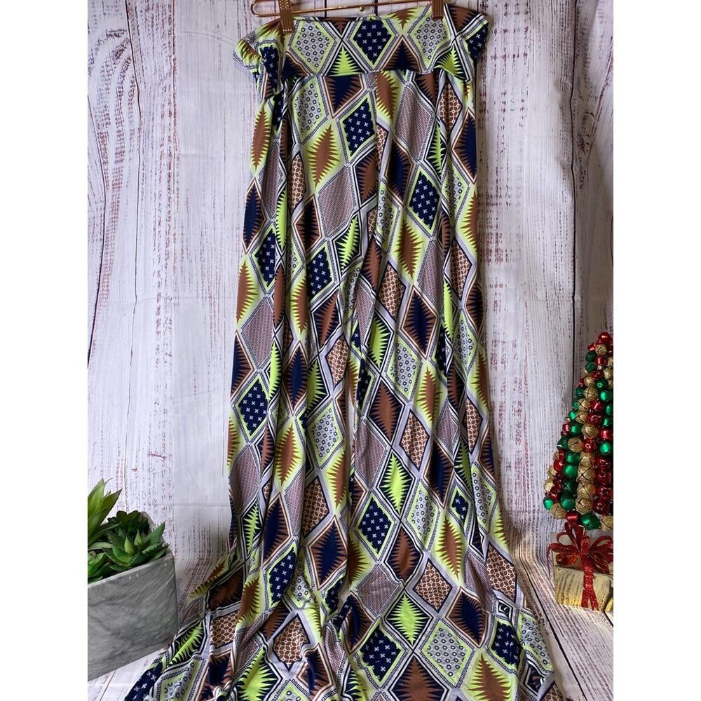 Pris Multicolor Diamond Stretchy Bellbottom Pants Sz Lg